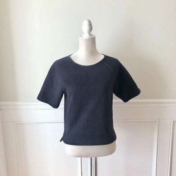 Forever 21 Quilted Boxy Short Sleeve Navy Tee S - Picture 1 of 6